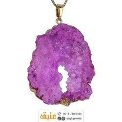 گردنبند ژئود کوارتز صورتی (رز کوارتز) بلور طبیعی درشت سنگ درمانی بسیار جذاب همراه زنجیر استیل