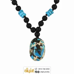 سینه ریز فیروزه کوب، انیکس مات و فیروزه مصری واشری معدنی بافت گره ای بسیار خاص