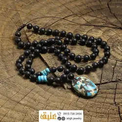 سینه ریز فیروزه کوب، انیکس مات و فیروزه مصری واشری معدنی بافت گره ای بسیار خاص