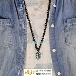 سینه ریز فیروزه کوب، انیکس مات و فیروزه مصری واشری معدنی بافت گره ای بسیار خاص