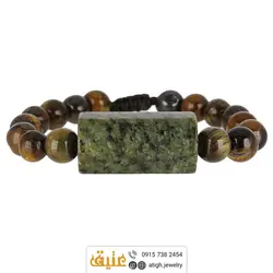 دستبند مهره لول سرافینیت تراش دار درشت و چشم ببر معدنی سنگ درمانی