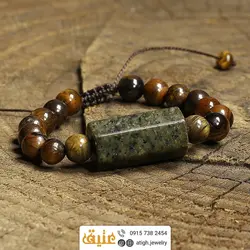 دستبند مهره لول سرافینیت تراش دار درشت و چشم ببر معدنی سنگ درمانی