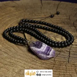 سینه ریز اسلایس آمتیست معدنی درشت با نقش و نگار زیبا همراه انیکس مات معدنی سنگ درمانی