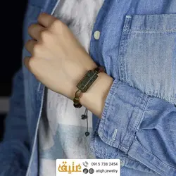 دستبند مهره لول سرافینیت تراش دار درشت و عقیق سلیمانی با هارمونی رنگ خاص دانه هلی معدنی سنگ درمانی