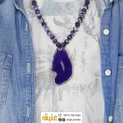 سینه ریز اسلایس عقیق سلیمانی بنفش و آمتیست معدنی درشت با نقش و نگار زیبا سنگ درمانی