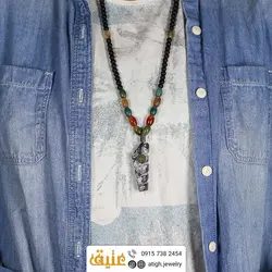 سینه ریز لارویکیت تراش خاص، عقیق سلیمانی تراش هلی و انیکس مات معدنی بسیار خاص بافت گره ای