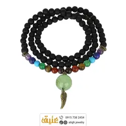 سینه ریز گوی آونتورین و هفت سنگ چاکرا عالی بهمراه انیکس مات معدنی طرح بال