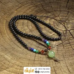 سینه ریز گوی آونتورین و هفت سنگ چاکرا عالی بهمراه انیکس مات معدنی طرح بال