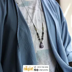 سینه ریز چندسنگ آمتیست راف، لابرادوریت، یاقوت گارنت سرپنتین طوسی، صدف مشکی و عقیق باباقوری معدنی