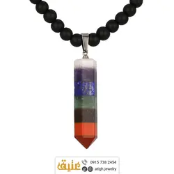 سینه ریز هفت سنگ چاکرا مرغوب مدادی و عقیق سیاه (انیکس) مات معدنی