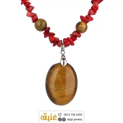 سینه ریز چشم ببر معدنی با بازی نور بسیار زیبا و مرجان طبیعی نامنظم بسیار خوشرنگ