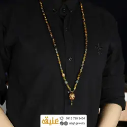 سینه ریز لوکس مهره لول عقیق تبتی چشم دار، زبرجد، چشم ببر با تراش های مختلف معدنی بسیار خاص