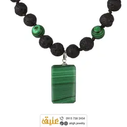 سینه ریز مالاکیت مستطیلی با نقش و نگار زیبا و لاوا معدنی بافت گره ای