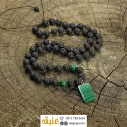 سینه ریز مالاکیت مستطیلی با نقش و نگار زیبا و لاوا معدنی بافت گره ای