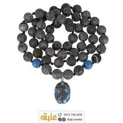 سینه ریز فیروزه نیشابوری شجری، عقیق آبی خوشرنگ و سرپنتین(مارسنگ) طوسی مات معدنی بافت گره ای