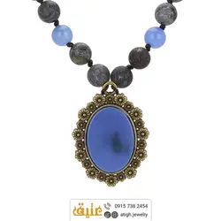 سینه ریز عقیق آبی خراسانی و سرپنتین(مارسنگ) طوسی مات معدنی بافت گره ای