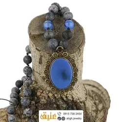 سینه ریز عقیق آبی خراسانی و سرپنتین(مارسنگ) طوسی مات معدنی بافت گره ای