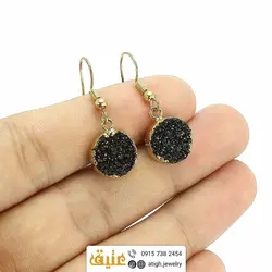 گوشواره عقیق سیاه معدنی بلور طبیعی تراش گرد بسیار خاص
