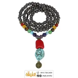 سینه ریز فیروزه راف، مرجان (چشم نظر)، هفت سنگ چاکرا و حدید محافظ هاله انرژی معدنی با آویز سکه
