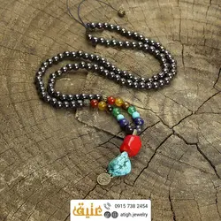 سینه ریز فیروزه راف، مرجان (چشم نظر)، هفت سنگ چاکرا و حدید محافظ هاله انرژی معدنی با آویز سکه