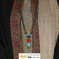 سینه ریز فیروزه راف، مرجان (چشم نظر)، هفت سنگ چاکرا و حدید محافظ هاله انرژی معدنی با آویز سکه