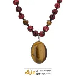 سینه ریز چشم ببر و رودنیت معدنی مرغوب همراه دو عدد چشم ببر تراش استار بافت گره ای سنگ درمانی