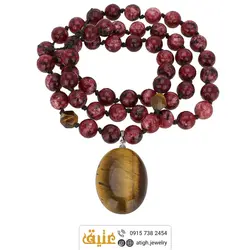 سینه ریز چشم ببر و رودنیت معدنی مرغوب همراه دو عدد چشم ببر تراش استار بافت گره ای سنگ درمانی