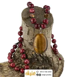 سینه ریز چشم ببر و رودنیت معدنی مرغوب همراه دو عدد چشم ببر تراش استار بافت گره ای سنگ درمانی