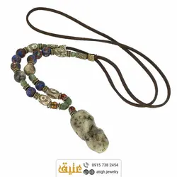 سینه ریز آنتیک یشم مویی تراش دست، عقیق چشمی، جاسپر، عقیق سرخ و سرپنتین
