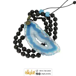 سینه ریز اسلایس ژئود عقیق آبی سلیمانی بسیار خوشرنگ، عقیق دراگون مکعبی و عقیق سیاه مات معدنی با نقش و نگار خاص بافت گره ای