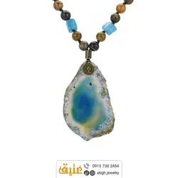 سینه ریز اسلایس عقیق سلیمانی با نقش و نگار بینظیر، جاسپر آجری و عقیق دراگون آبی مکعبی معدنی بافت گره ای