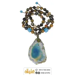 سینه ریز اسلایس عقیق سلیمانی با نقش و نگار بینظیر، جاسپر آجری و عقیق دراگون آبی مکعبی معدنی بافت گره ای