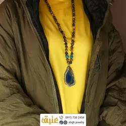 سینه ریز اسلایس عقیق سلیمانی با نقش و نگار بینظیر، جاسپر آجری و عقیق دراگون آبی مکعبی معدنی بافت گره ای