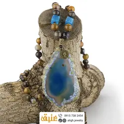 سینه ریز اسلایس عقیق سلیمانی با نقش و نگار بینظیر، جاسپر آجری و عقیق دراگون آبی مکعبی معدنی بافت گره ای