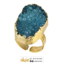 انگشتر کوارتز آبی بلور معدنی بسیار خوشرنگ درشت سنگ درمانی