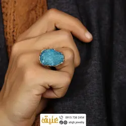 انگشتر کوارتز آبی بلور معدنی بسیار خوشرنگ درشت سنگ درمانی
