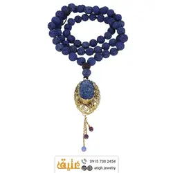 سینه ریز کوارتز آبی بلور معدنی سیم پیچ، لاوا آبی و بنفش و جید تراش دار معدنی بافت گره ای