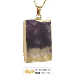 گردنبند فلوریت معدنی مرغوب بسیار خوشرنگ و خاص سنگ درمانی همراه زنجیر استیل