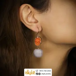 نیم ست کوارتز نارنجی بلور معدنی درشت بسیار خوشرنگ منگوله ای