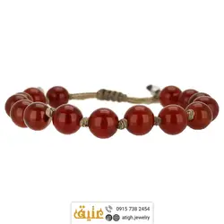 دستبند عقیق سرخ معدنی بسیار خوش رنگ مرغوب بافت گره ای