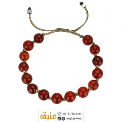 دستبند عقیق سرخ معدنی بسیار خوش رنگ مرغوب بافت گره ای