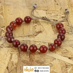 دستبند عقیق سرخ معدنی بسیار خوش رنگ مرغوب بافت گره ای