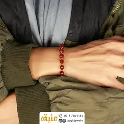 دستبند عقیق سرخ معدنی بسیار خوش رنگ مرغوب بافت گره ای