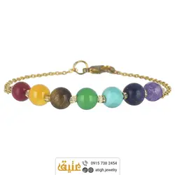 دستبند استیل هفت سنگ چاکرا معدنی رنگ ثابت بسیار خوشرنگ