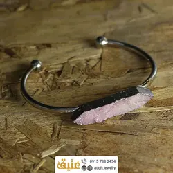 دستبند کوارتز صورتی (رز کوارتز) بلور معدنی خوشرنگ سنگ درمانی شش ضلعی