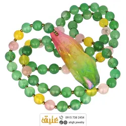 سینه ریز کوارتز تیتانیوم تراش نامنظم، عقیق سبز، کوارتز صورتی و عقیق زرد معدنی هارمونی رنگ زیبا