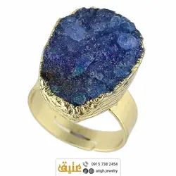 انگشتر کوارتز آبی بلور معدنی تراش طبیعی بسیار خوشرنگ سنگ درمانی