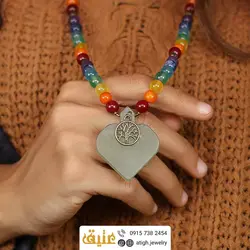 سینه ریز هفت سنگ چاکرا آویز شاه مقصود تراش قلب تمام سنگ درشت معدنی 