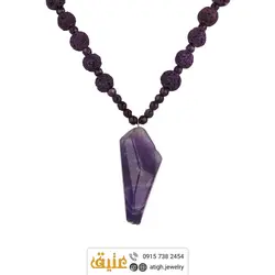 سینه ریز آمتیست مرغوب تراش چندوجهی درشت، جید بنفش تراش دار و لاوا معدنی