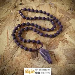 سینه ریز آمتیست مرغوب تراش چندوجهی درشت، جید بنفش تراش دار و لاوا معدنی